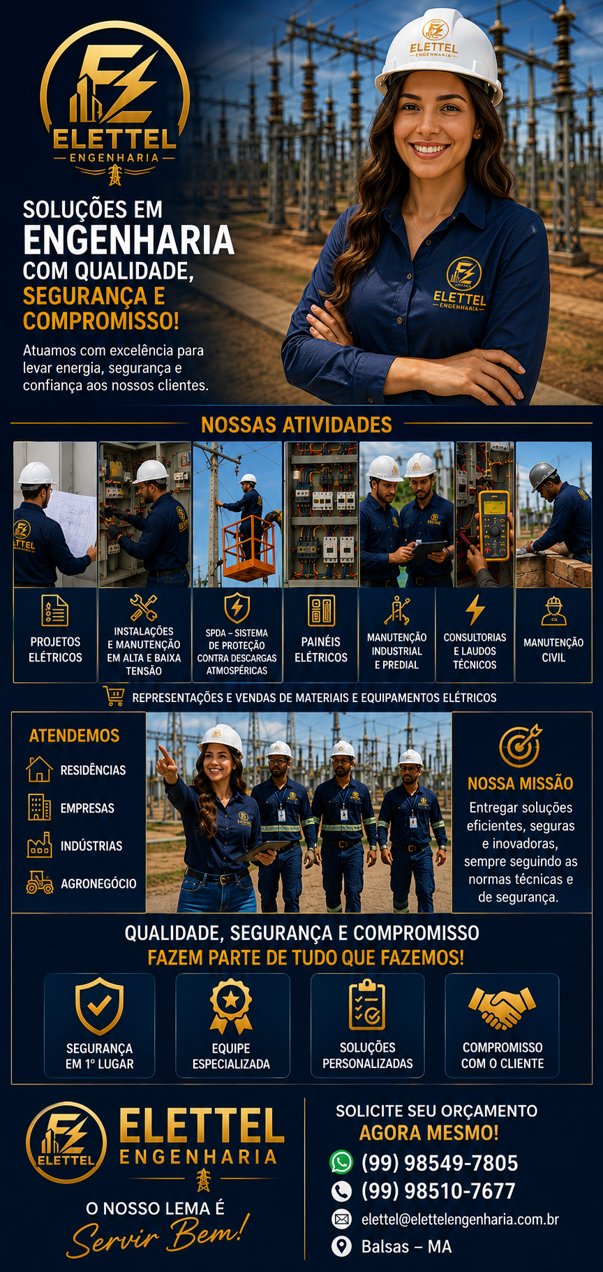 Profissionais fardados da Elettel Engenharia